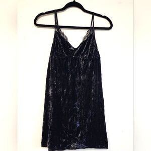 Velour Mini Slip Dress Black L